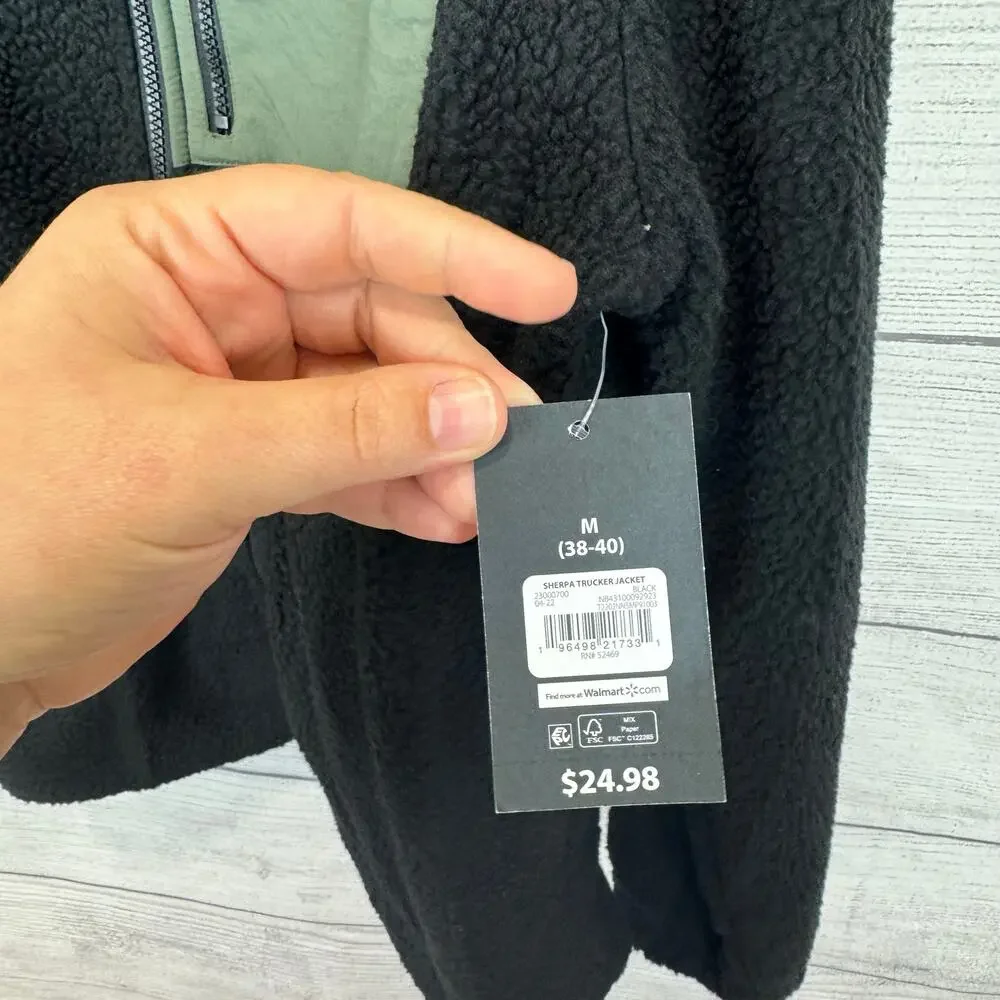 No Boundaries Men's Black Sherpa Oversized Fit Zip Up Jacket Size Medium